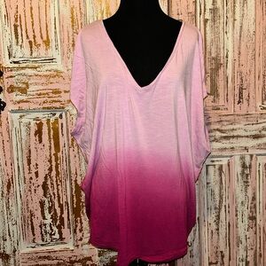 White House Black Market Pink Ombre V-Neck Tunic